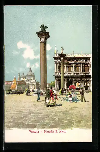 AK Venedig / Venezia, Piazzetta S. Marco, Markusplatz mit Säule