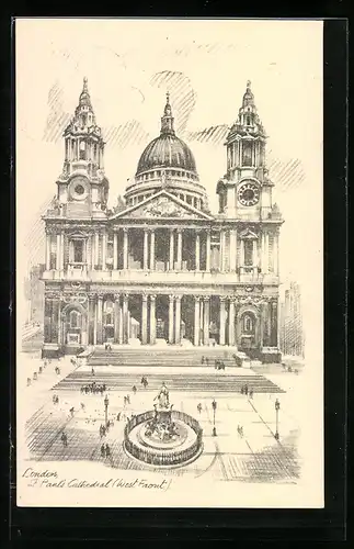 Künstler-AK London, St. Pauls Cathedral, West Front