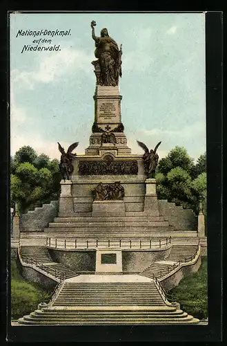 AK Rüdesheim, Blick zum National-Denkmal auf dem Niederwald