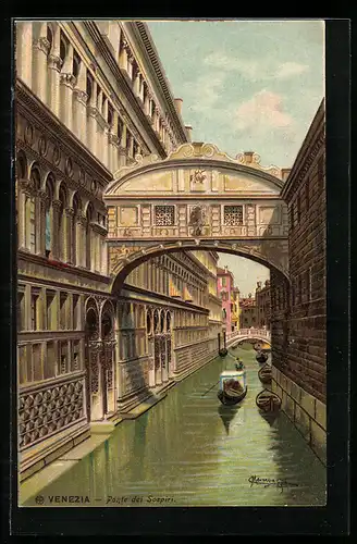 Künstler-Lithographie Venezia / Venedig, Ponte dei Sospiri, Seufzerbrücke