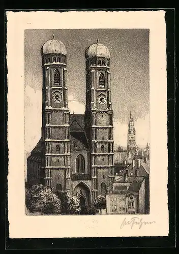 Künstler-AK München, Partie an der Frauenkirche