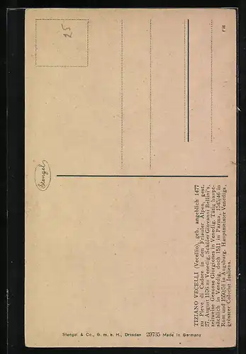 Künstler-AK Stengel & Co. Nr. 29735: Lavinia, die Tochter des Künstlers, Tizian