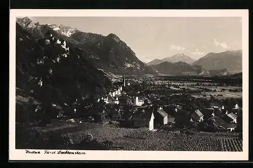 AK Vaduz, Ortsansicht mit Feldern und Schloss