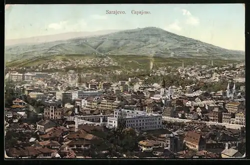 AK Sarajevo, Ortsansicht mit Bergblick