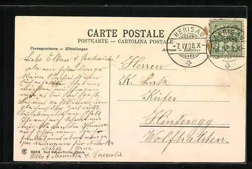 AK Herisau, Poststrasse mit Cafe Tiger