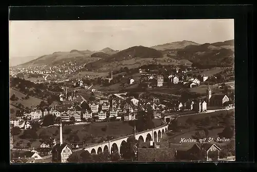 AK Herisau, Ortsansicht mit Viadukt und St. Gallen