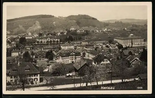 AK Herisau, Ortsansicht mit Bergblick aus der Vogelschau