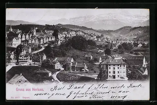 AK Herisau, Teilansicht mit Blick in die Berge
