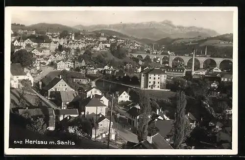 AK Herisau, Ortsansicht mit Säntis und Viadukt