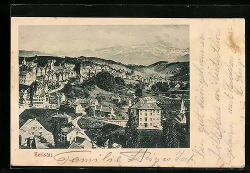 AK Herisau, Teilansicht mit Bergblick