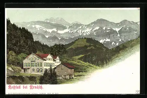 AK Urnäsch, Gasthaus Rossstall mit Alpenpanorama