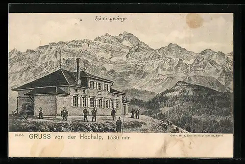 AK Hochalp, Gasthaus mit dem Säntisgebirge
