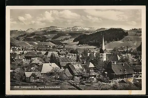 AK Langnau i. E., Ortsansicht gegen Schrattenfluh