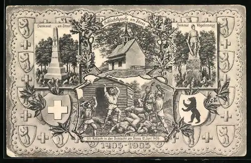 AK Stoss, Denkmal, Schlachtkapelle, Denkmal Vögelinsegg, Wappen der Schweiz