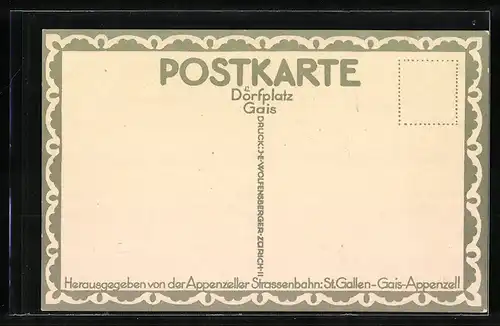 AK Gais, Teilansicht mit Kirchturm, Platz mit spielenden Kindern