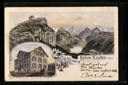 Lithographie Hoher Kasten, Hôtel und Panorama