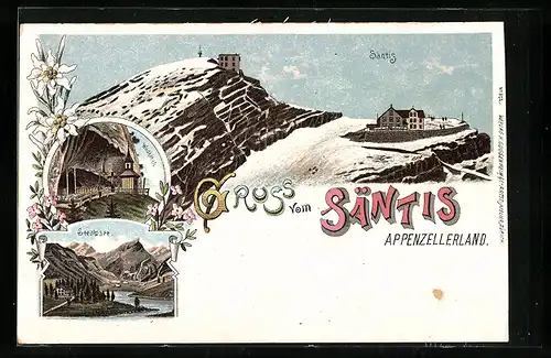 Lithographie Säntis, Wildkirchli und Seealpsee