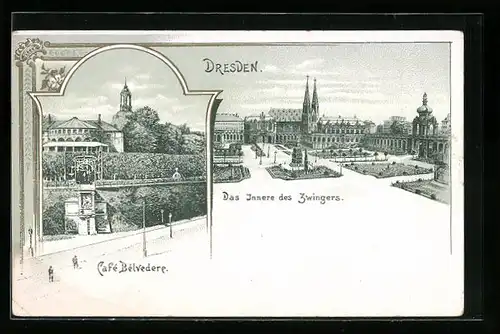 Lithographie Dresden, Cafe Belvedere, Inneres des Zwingers