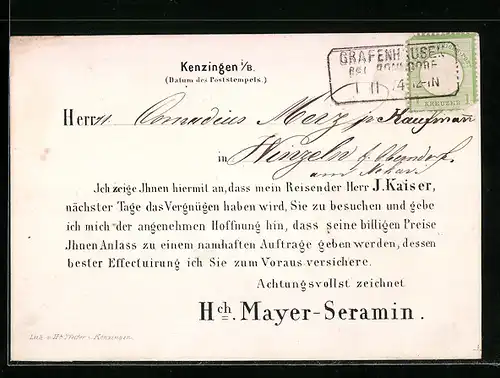 AK Kenzingen i. B., Avisierung eines Vertreters der Firma H. Mayer-Seramin