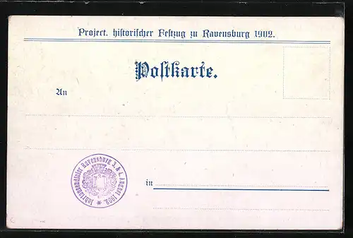 Künstler-AK Ravensburg, Project. historischer Festzug 1902, Rudolf von Habsburg verleiht der Stadt das Marktrecht 1286