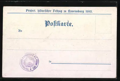 Lithographie Ravensburg, Project. histor. Festzug 1902, Rauenspurgia als Reichsstadt, Nr. 9