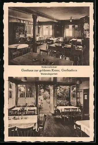 AK Grosssachsen, Gasthaus zur goldenen Krone, Nebenzimmer und Verandagarten