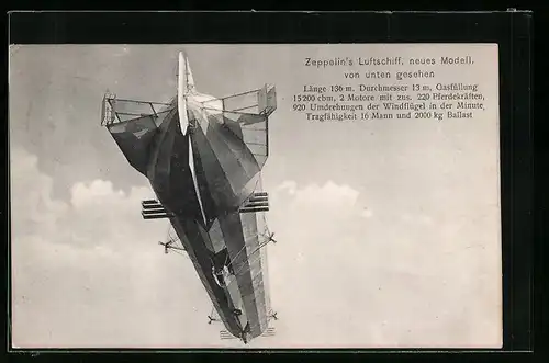 AK Zeppelin`s Luftschiff, neues Modell von unten gesehen