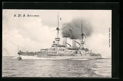AK Kriegsschiff SMS Schwaben in Fahrt