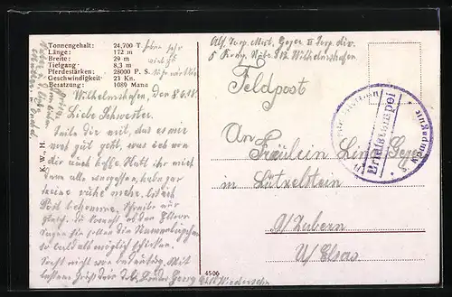 AK Kriegsschiff SMS Kaiserin