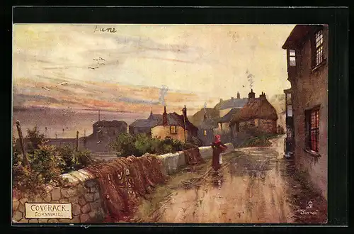 Künstler-AK Raphael Tuck & Sons Nr. 1679: Coverack, Cornwall, Ortspartie mit Fischernetzen