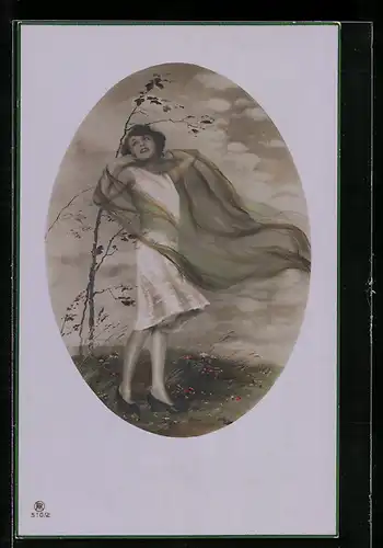 Foto-AK RPH Nr. 510 /2: Frau mit feinem Tuch steht im Wind
