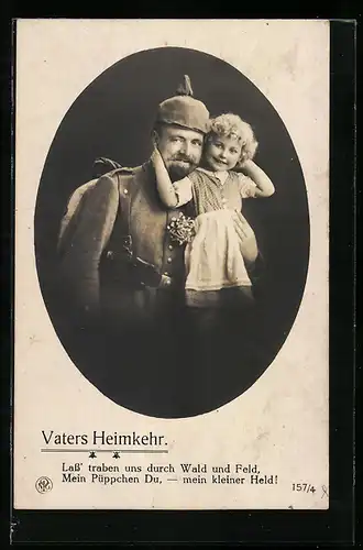 Foto-AK NPG Nr.157 /4: Vaters Heimkehr, Der Soldat wird freudig zu Hause begrüsst