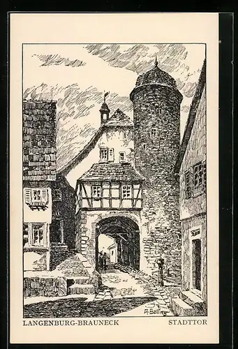 Künstler-AK Langenburg-Brauneck, Stadttor