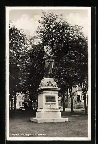 AK Mainz, Schillerplatz und Denkmal