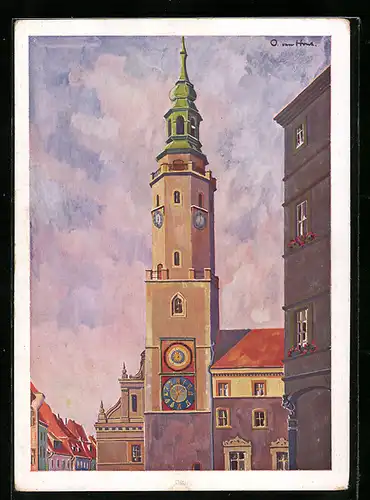 Künstler-AK Görlitz, Blick zum Rathausturm