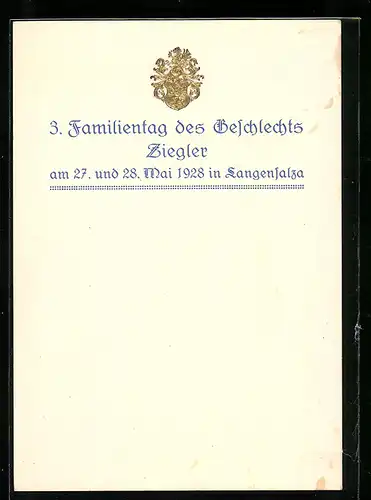 Präge-AK Langensalza, 3. Familientag des Geschlechts Ziegler 1928, Wappen