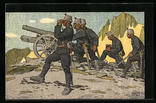 Künstler-AK Carl Moos: schweizer Grenzbesetzung, Artillerie in Feuerstellung