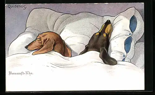 Künstler-AK Fritz Quidenus: Mariage de Raison, Dackel