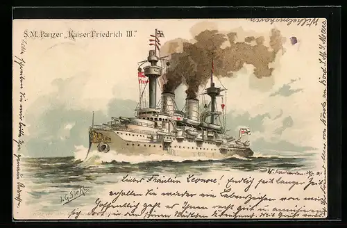 Künstler-AK Johann Georg Siehl-Freystett: S. M. S. Kriegsschiff Kaiser Wilhelm II. auf hoher See