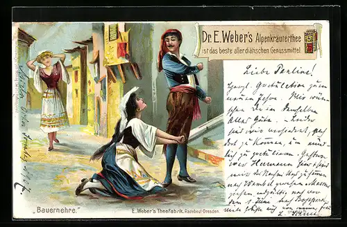 Lithographie Reklame Dr. E. Weber`s Alpenkräuterthee, Bauernehre