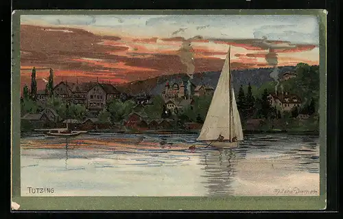 Künstler-AK Zeno Diemer: Tutzing, Abendstimmung am See