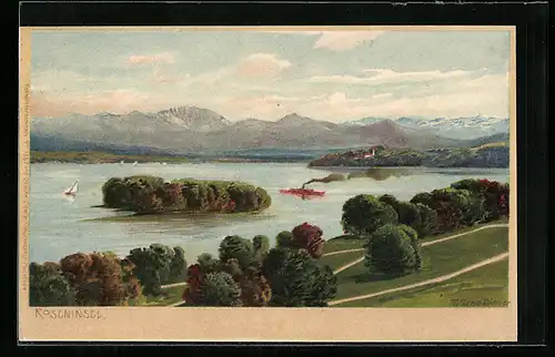 Künstler-AK Zeno Diemer: Roseninsel, Blick auf die Insel