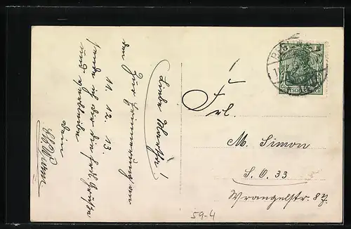 AK Berlin, am Postamt 14 am 11.12.1913 von 9-10 Uhr