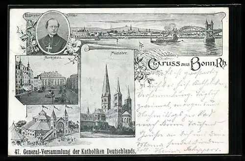 AK Bonn, Erbischof Simar, Marktplatz, Münster, 47. General-Versammlung der Katholiken Deutschlands