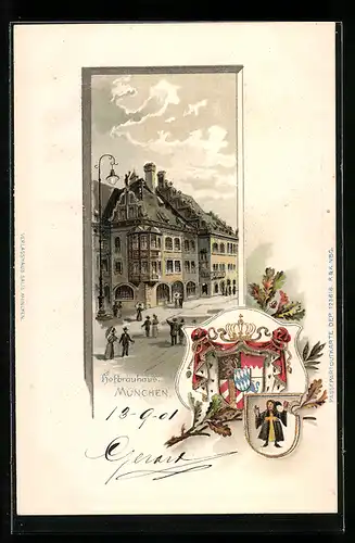 Passepartout-Lithographie München, Gasthof Münchner Hofbräuhaus, Wappen