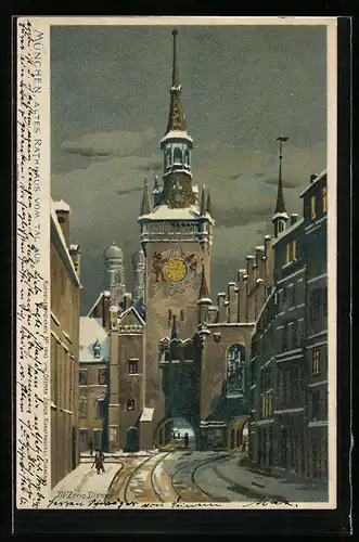 Künstler-AK Zeno Diemer: München, Altes Rathhaus vom Tal aus