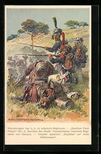 Künstler-AK Anton Hoffmann - München: Überfall spanischer Guerillas, 100-Jahrfeier des 14. Inf.-Regt. Hartmann 1914