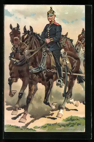 Künstler-AK Anton Hoffmann - München: Sächsische Feldartillerie, Soldat zu Pferd