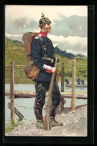 Künstler-AK Anton Hoffmann - München: Soldat mit Gewehr und Pickelhaube
