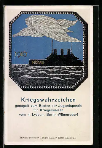 AK Bielefeld, Kriegswahrzeichen genagelt von den Schülern des Gymnasiums und Realgymnasiums 1916, Boot mit Möwe